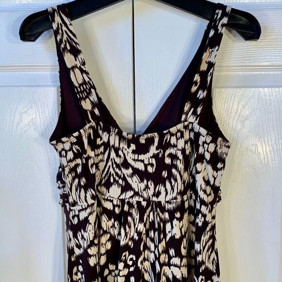 BROWN AND CREAM SLEEVELESS DRESS w BEADED CENTER - Picture 8 of 8